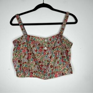 Roller Rabbit Multicolor Floral Crop Tank Top 70's Style Summer Size Medium Boho